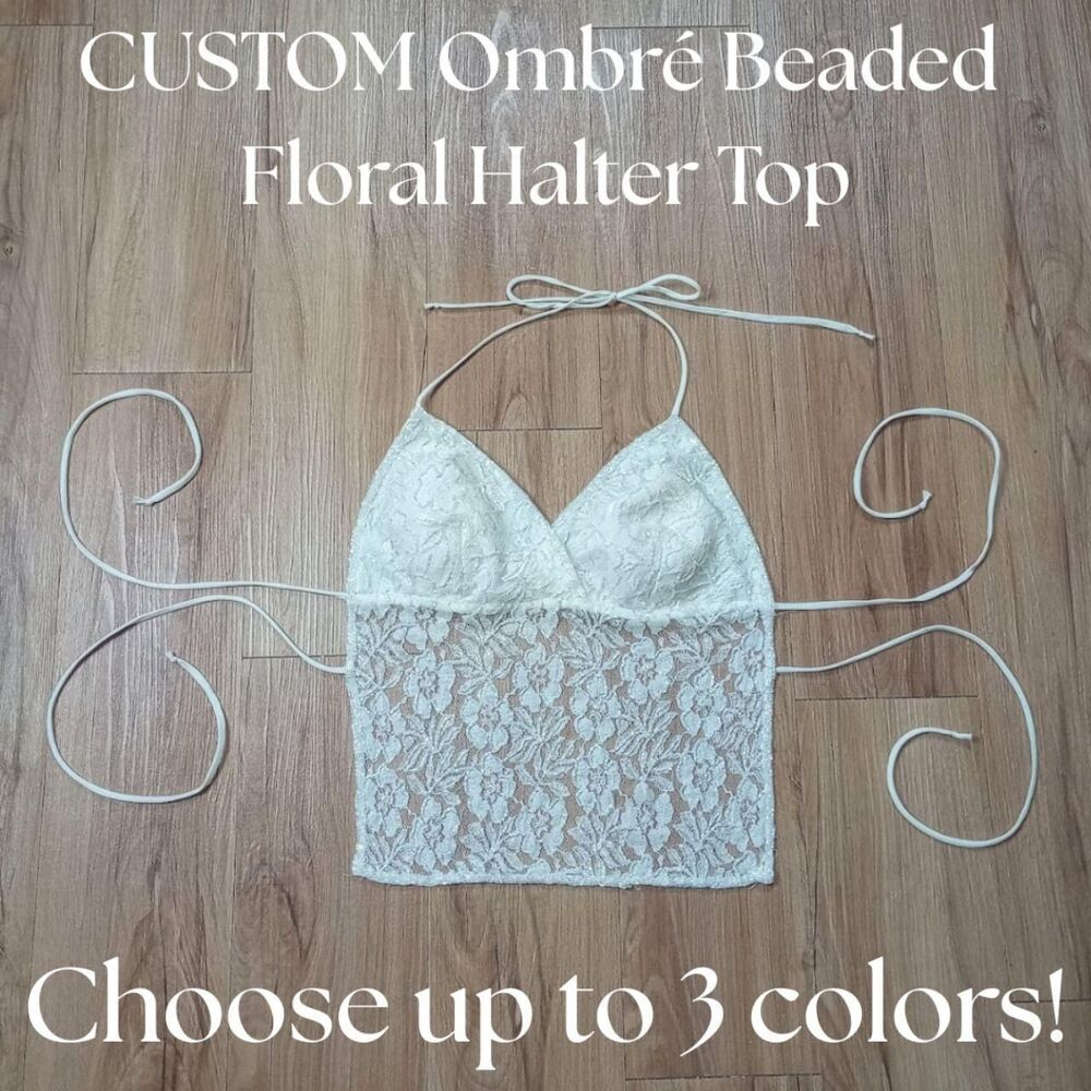 Y2K CUSTOM Ombre Beaded Floral Halter Fairy Top